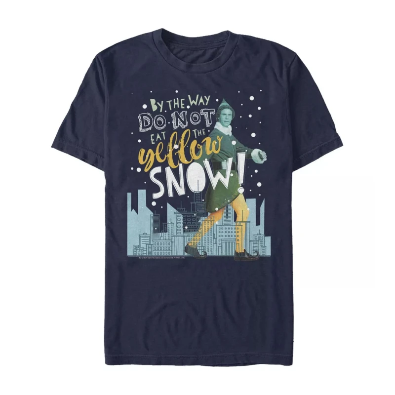 Image of Elf Elf Men Yellow Snow Cotton T-Shirt in Navy Size: Small Navy S Male 5063376811453