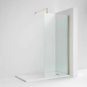 image of Nuie - Wet Room Screen 1850mm High x 1100mm Wide with Support Bar 8mm Glass - Brushed Brass