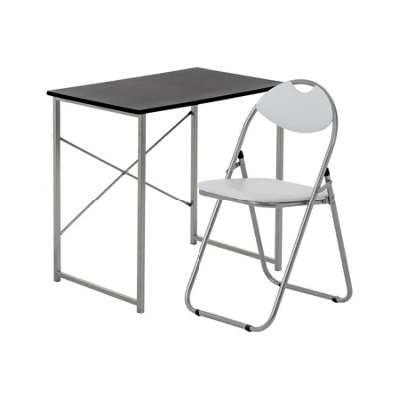 Image of Harbour Housewares Industrial Office Desk & Chair Set - Black/white - Durable Compact Wooden Computer Bedroom Study Desk & Chair