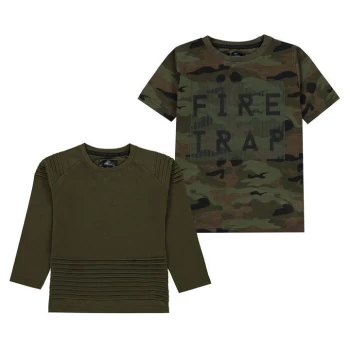 image of Firetrap 2 Pack T Shirt Junior Boys - Black/Camo