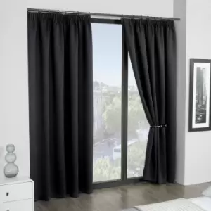 Image of Emma Barclay Cali Thermal Woven Blackout Pencil Pleat Curtains, Black, 46 x 54 Inch