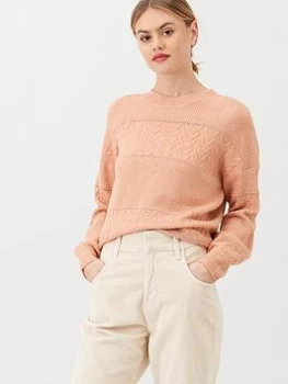 Image of Oasis Chloe Cable and Lurex Stripe Jumper - Pink Size M Women