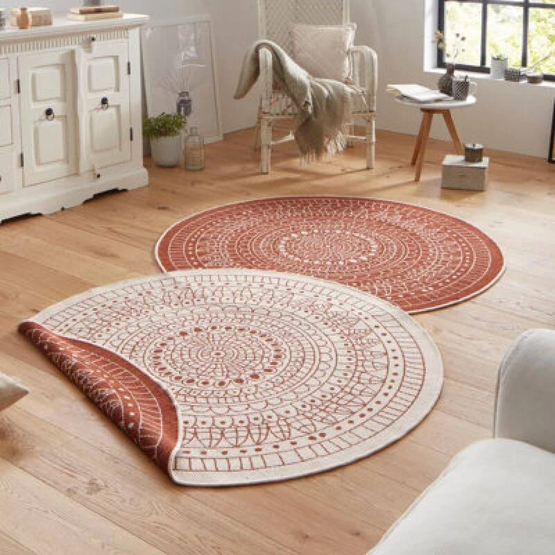 Image of The Rugs Porto Reversible Indoor Outdoor Round Rug Flatweave Polypropylene Design In Red