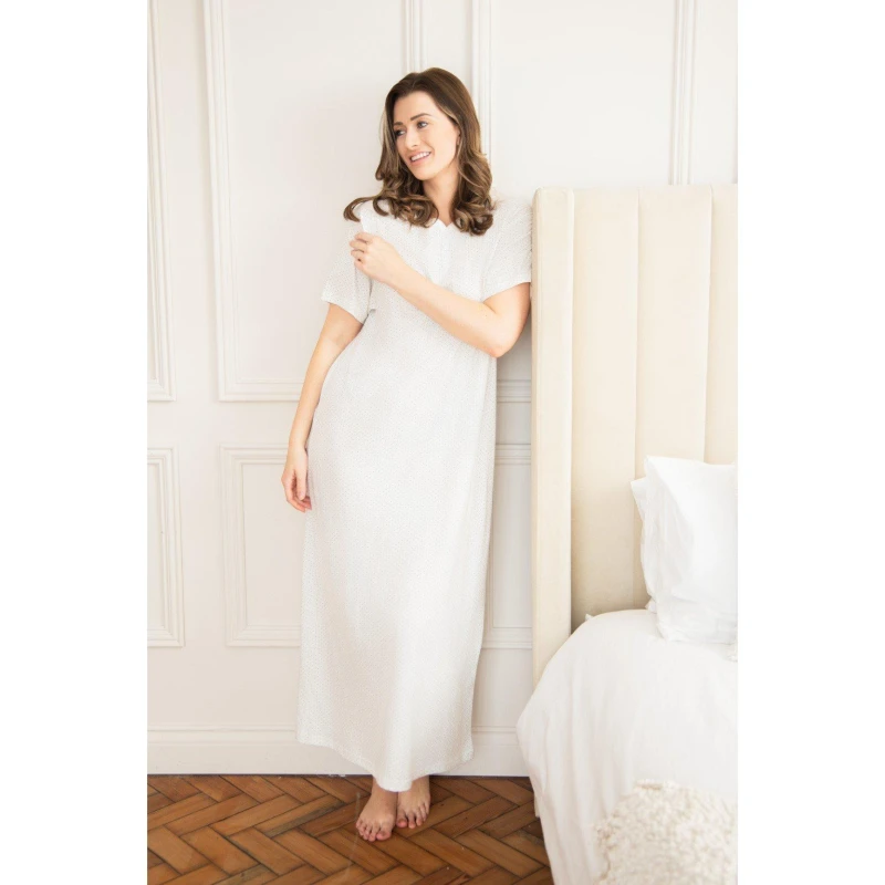 Image of Camille Womens 100% Organic Cotton Short Sleeve Nightdress Cream Dot female 10-12