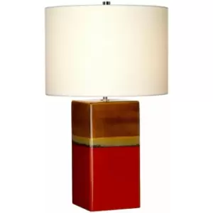 image of Loops - Table Lamp Ceramic Cream Linen Empire Shade Red & Yellow Glaze LED E27 60W