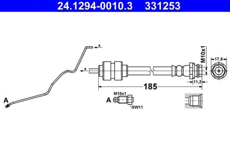 Image of ATE 24.1294-0010.3 Brake Hose Steel Braided, with pipe Brake Hose (83)