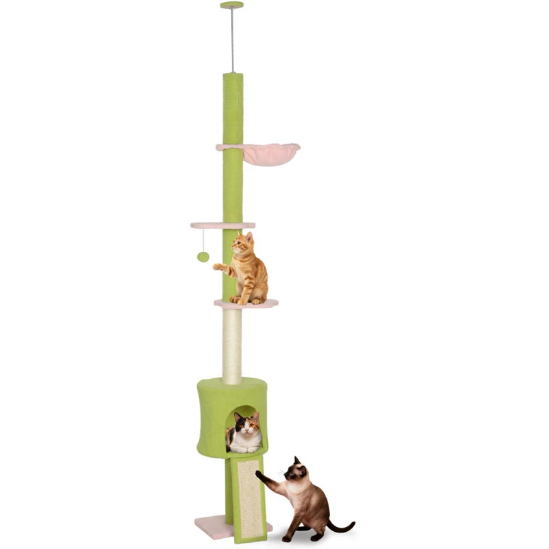 Image of Pawhut Floor To Ceiling Cat Tree Adjustable Height 220-240 Cm Cat Tower