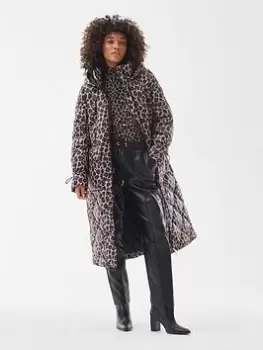 Image of Barbour International Leopard Boulevard Quilted Longline Coat - Multi, Size 12, Women