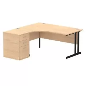 image of Impulse 1600mm Left Crescent Office Desk Maple Top Black Cantilever