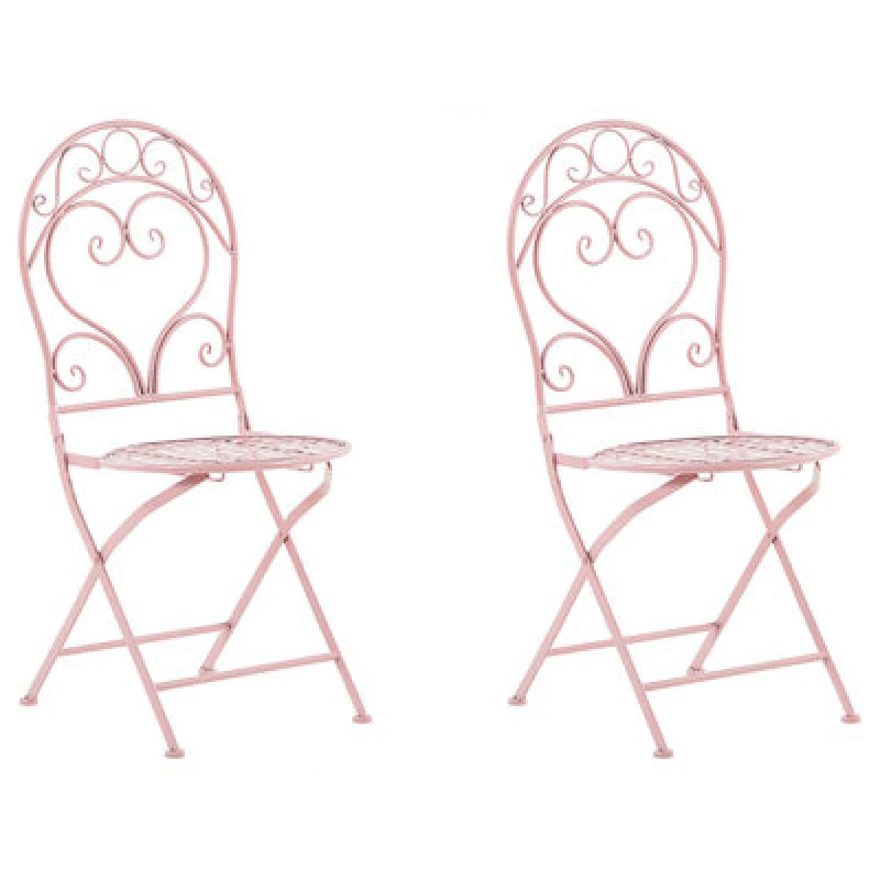 Image of Beliani Set Of 2 Garden Chairs Albinia Metal Pink