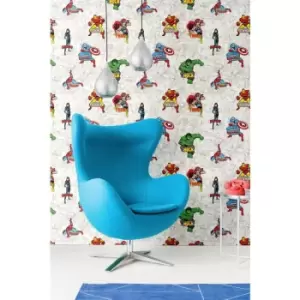 Image of Marvel Heroes Comic Strip Wallpaper Bedroom Wallpaper Wall Paper Rolls - Multicoloured