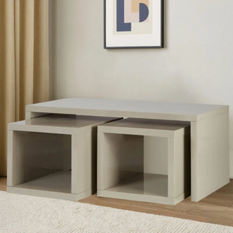 Image of Premier Housewares Interiors by Premier Coffee Table with Space-Saving Nesting Tables, Grey Coffee Tables, Contemporary Wooden Coffee Table Set Grey
