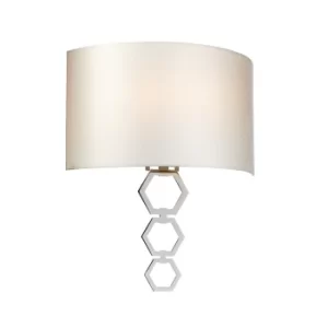 Image of Clark Large 2 Light Wall Light, Polished Chrome, Ivory Faux Silk Shade
