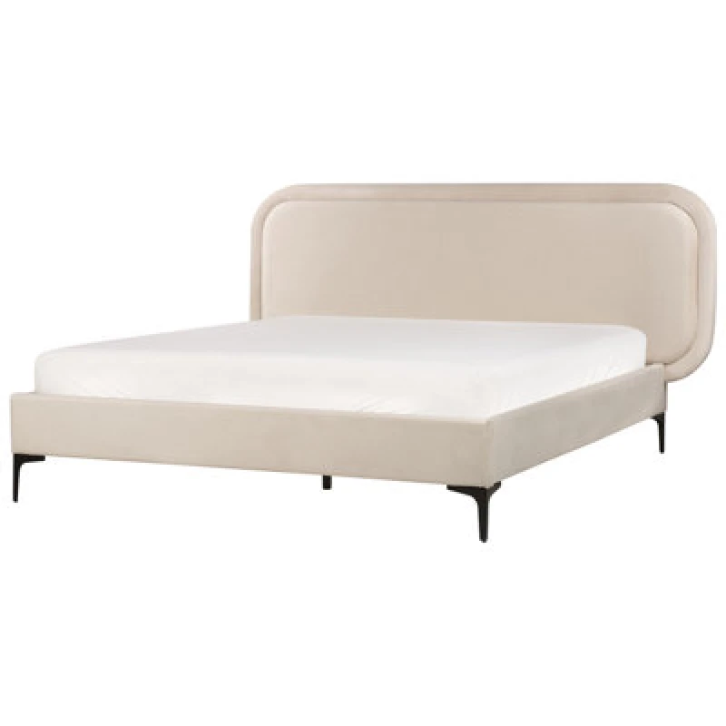 Image of Beliani Bed Velvet Suzette 160 X 200 Cm (Eu King Size) Light Beige