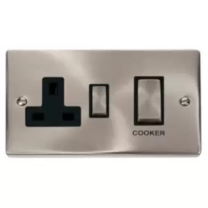 Image of Satin Chrome 2 Gang 45A Double Pole Switch With 13A Socket - VPSC504BK - 221023