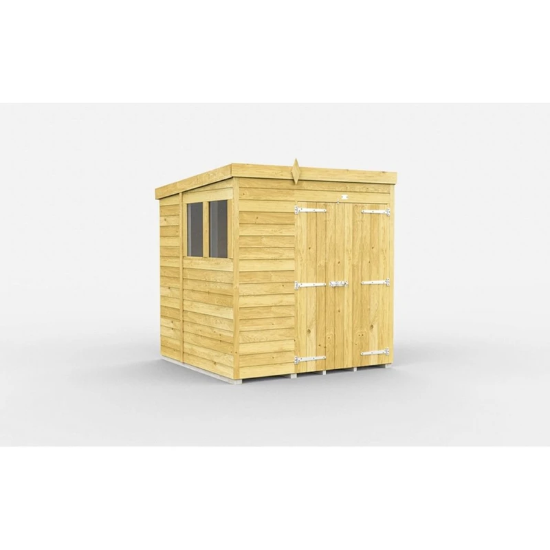 Image of Buttercup Farm 7 x 7 Feet Pent Shed - Double Door W/ Windows - L214 x W214 x H201cm in Brown Brown Unisex