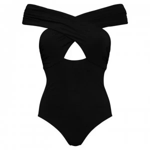 image of Figleaves Off The Shoulder Bardot Swimsuit - BLACK