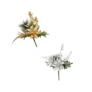 Image of Silver & Gold Poinsettia Decorative Christmas Pick - Assortment
