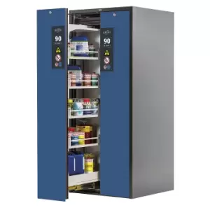 Image of Type 90 Safety Storage Cabinet V-MOVE-90 Model V90.196.081.VDAC:0013 in Gentian Blue RAL 5010 with 4X Shelf Standard (Sheet Steel)
