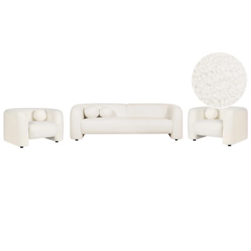 Image of Beliani Living Room Set 5 Seater Leiren Boucle White