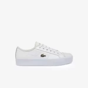 Image of Lacoste Womens Ziane Plus Leather Tonal Trainers Size 4 UK White & Gold