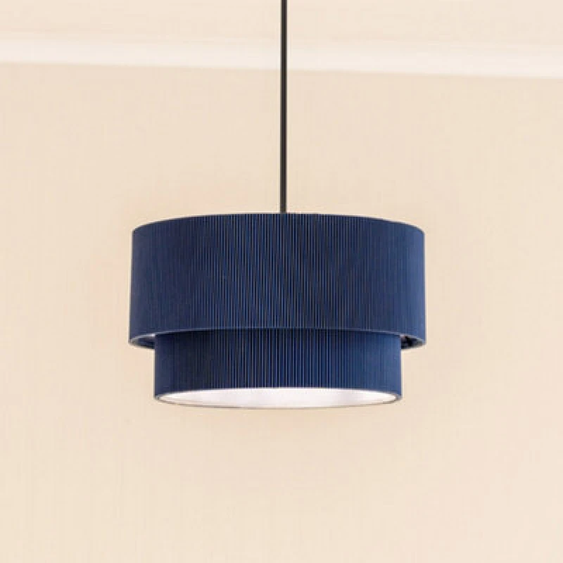 Image of ValueLights Mason Ruched Crinkle Fabric 2 Tier Ceiling Floor Table Lamp Shade with LED Bulb Blue
