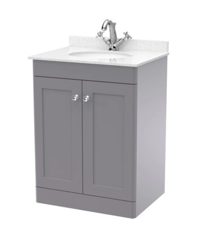 Image of Nuie Classique Floor Standing 2 Door Vanity Unit & 1 Tap Hole White Marble Top With Oval Basin