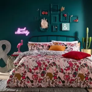 Image of Inked Tattoo Print Reversible Duvet Cover Set, Blush, Double - Furn