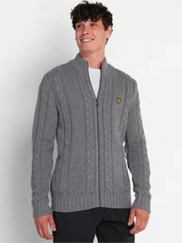 Image of Lyle & Scott Heavy Cable Knit Crew Neck - Grey Marl, Size S, Men