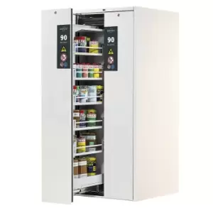 image of asecos Type 90 fire resistant vertical pull-out cabinet, 2 drawers, 10 shelves, laboratory white