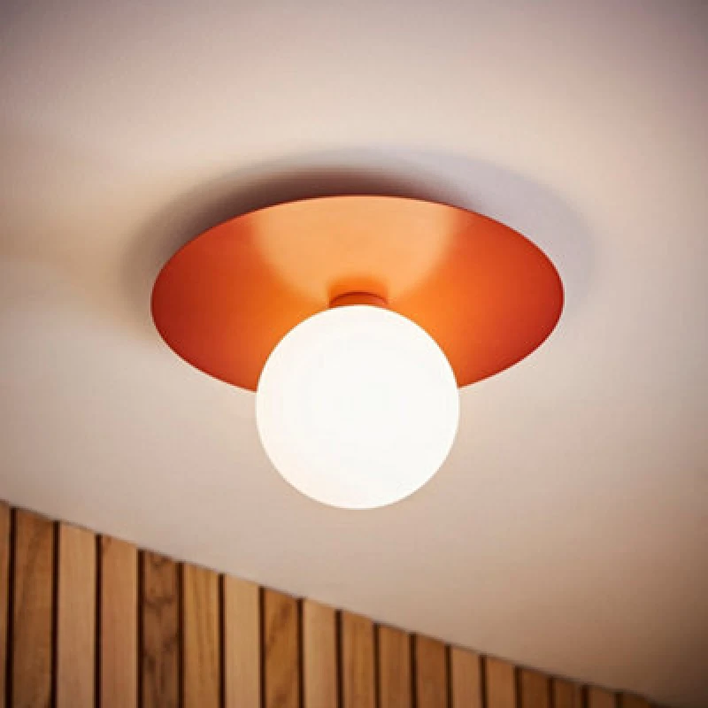 Image of ValueLights ValueLights Darla Frosted Globe IP44 Rated Bathroom Flush Ceiling Light in Burnt Orange Burnt Orange One Size Unisex 5016529274889