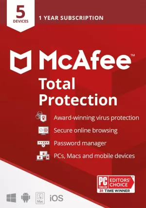 image of McAfee Total Protection 2021 12 Months 5 Devices