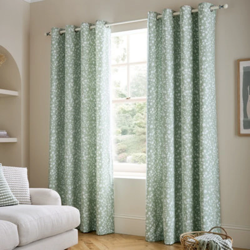 Image of Catherine Lansfield Arla Floral 66X72 Inch Lined Eyelet Curtains Two Panels Green