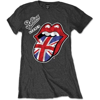 image of The Rolling Stones - Vintage British Tongue Womens XX-Large T-Shirt - Grey