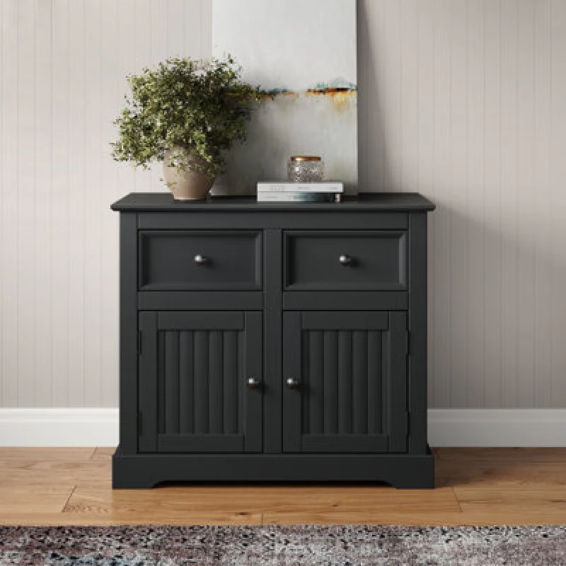 Image of Mercers Furniture Country Carbon 2 Door 2 Drawer Sideboard Solid Pine With Mexican Styling, Grey MERCER90C