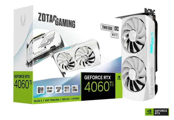 image of Zotac Gaming GeForce RTX 4060 Ti Twin Edge OC 8GB White Edition DLSS3 Graphics Card- ZT-D40610Q-10M