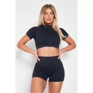 Image of I Saw It First Washed Seamless Sculpt Ruched Bum Short - Black