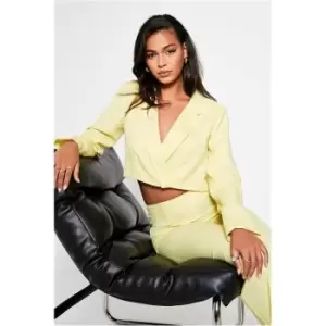 Image of I Saw It First Lemon Cropped Open Tie Back Blazer - Yellow