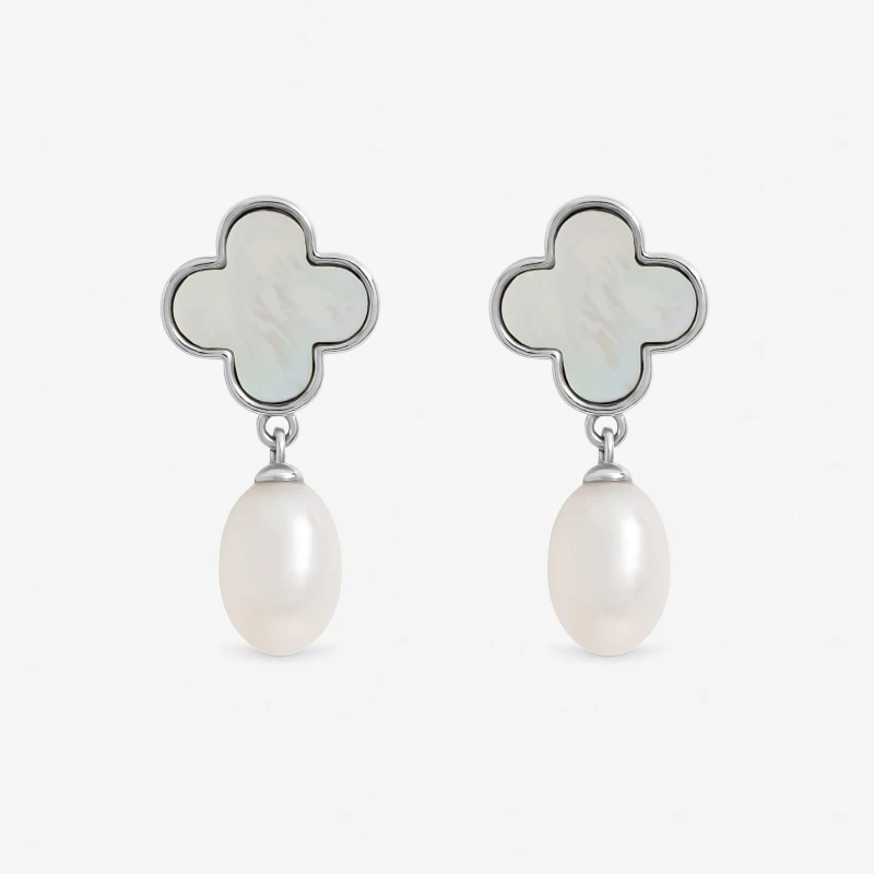 Image of Jon Richard Rhodium Plated Mother of Pearl Clover Earrings Drop Earrings One Size Silver 73781111000