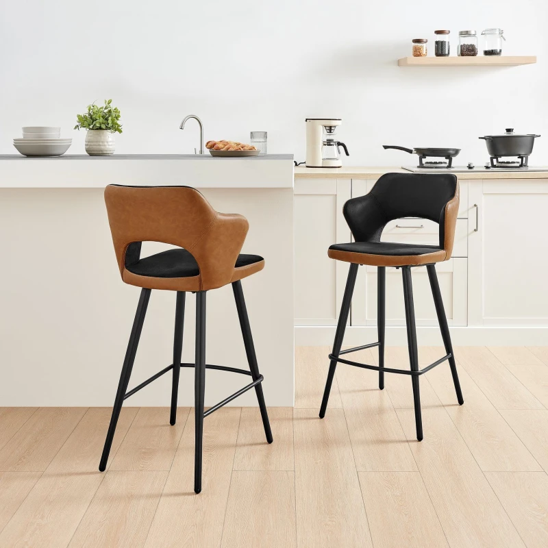 Image of FurnitureboxUK FurnitureboxUK Kai 2x Black Velvet Tan Faux Leather Black Leg Bar Chair Tan One Size Unisex 5056657188603