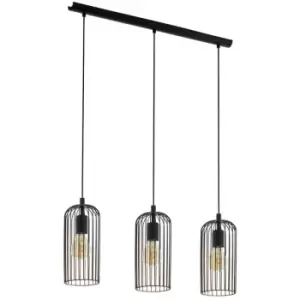 image of Netlighting Roccamena 3 Lamp Straight Bar Pendant Ceiling Light Black, Copper