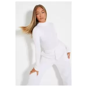 Image of I Saw It First Cotton Rib Roll Neck Bodysuit - White