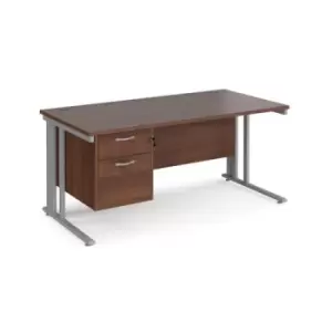 Image of Office Desk Rectangular Desk 1600mm With Pedestal Walnut Top With Silver Frame 800mm Depth Maestro 25 MCM16P2SW