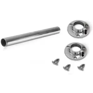 Image of Wardrobe Round Rail Chrome Hanging Rail Free End Supports & Screws - Lenght 600mm
