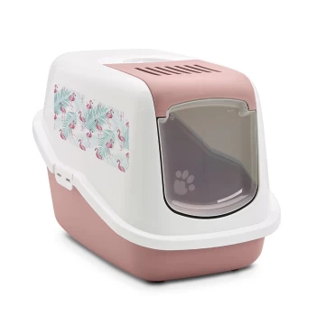 image of Savic Nestor Cat Litter Tray with Flamingo Design - 1 Replacement active carbon filter