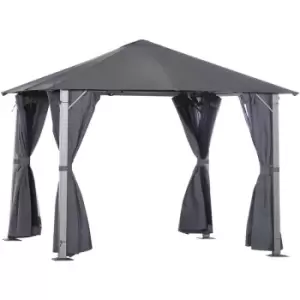 Image of Outdoor Gazebo Steel Wood Grain Frame Mesh Curtain Sidewalls Sun - Outsunny