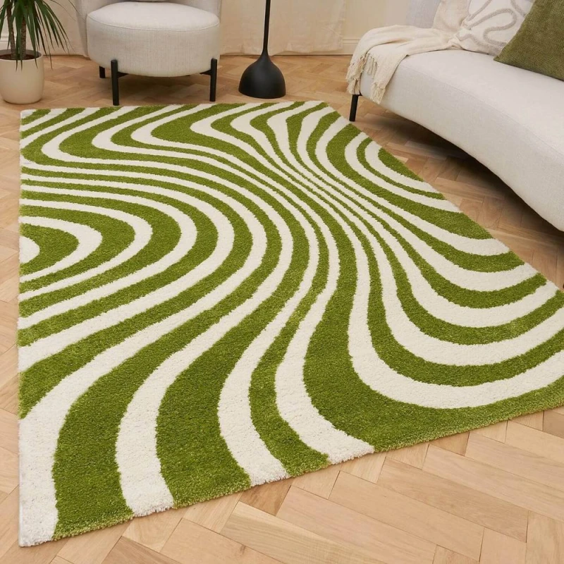 Image of THE RUGS Joli Striped Soft & Dense Pile Living Room & Bedroom Rug in Green Size: 80cm x 150cm Green Unisex 80cm x 150 cm