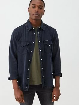 Image of Calvin Klein Jeans Modern Western Long Sleeved Shirt - Black