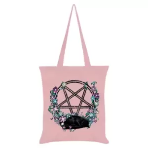 image of Grindstore Pentagram Familiar Tote Bag (One Size) (Light Pink/Black)