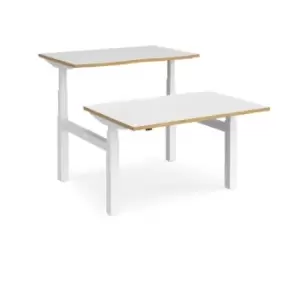 Image of Height Adjustable Desk Back To Back Rectangular Desks 1200mm White/Oak Tops With White Frames Elev8 Touch